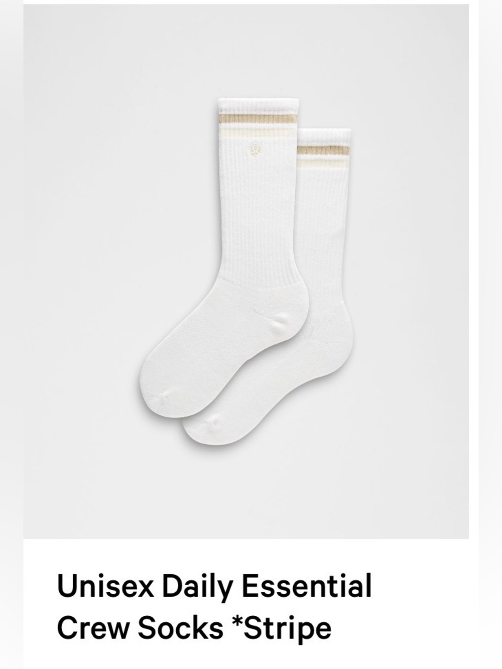 lululemon athletica Unisex Daily Essential Crew Socks Stripe White Ivory XL